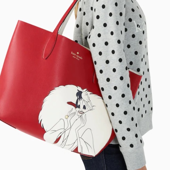 🆕 Disney X Kate Spade New York Cruella Tote Bag Reversible Dalmatian Red - Picture 5 of 6